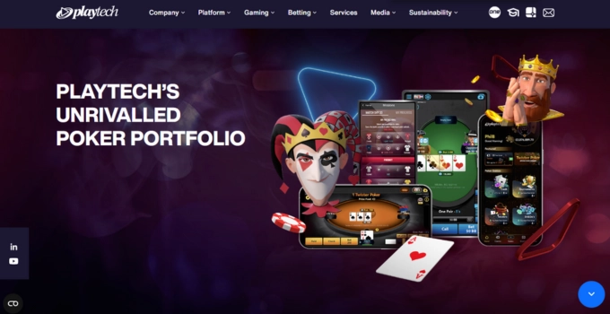 Startsida för Playtechs iPoker-nätverk som visar deras pokerspelportfölj.