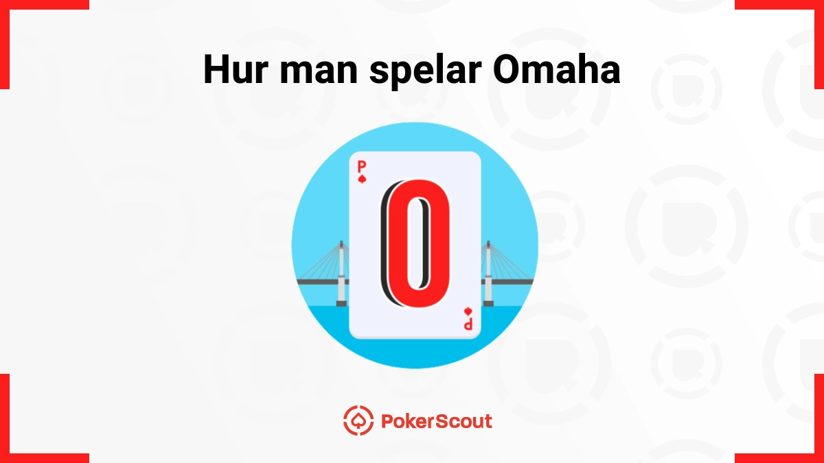 Guide om hur man spelar Omaha poker med en illustrerad spelkortssymbol och PokerScout-logotyp i botten.