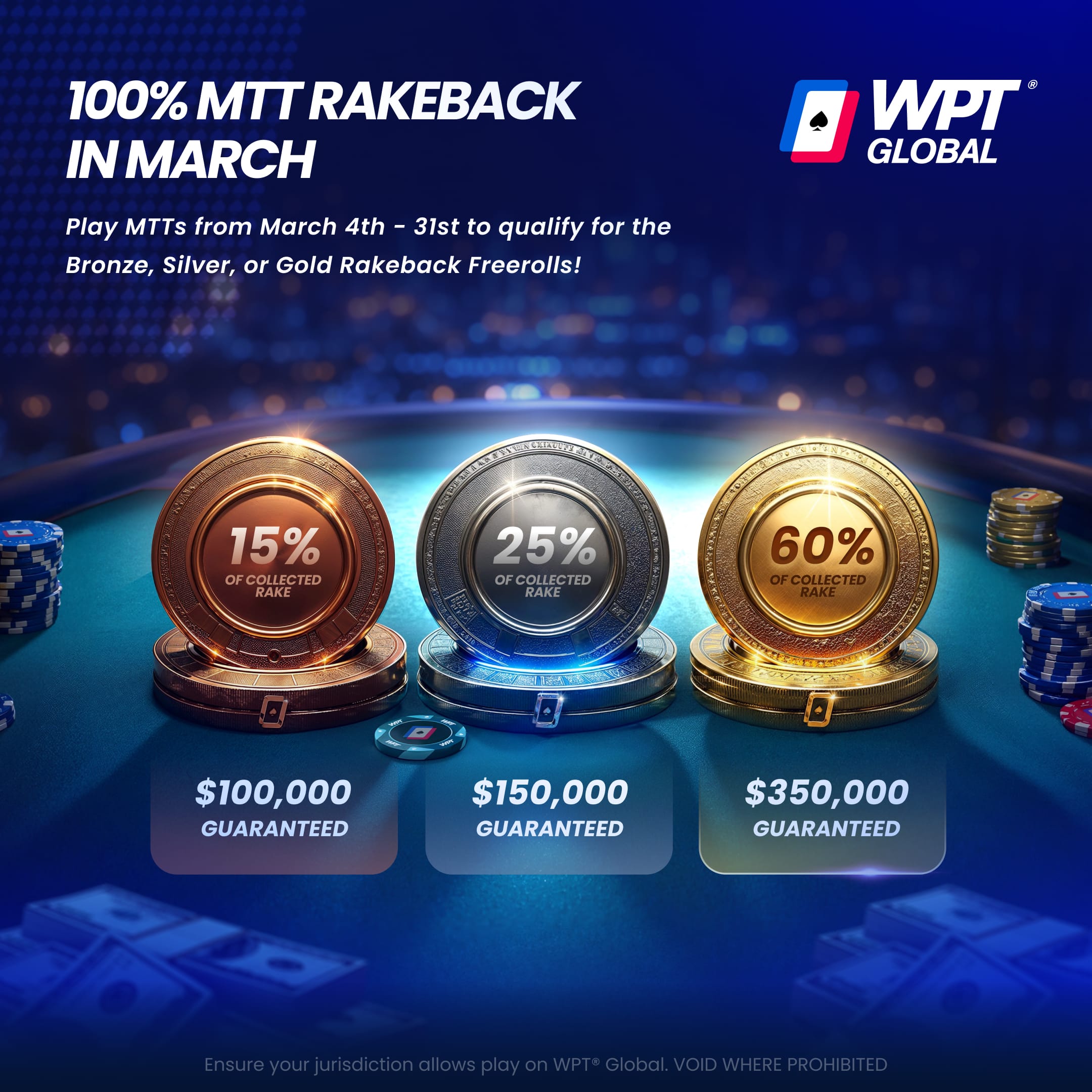 WPT Global Offers Unprecedented 100% Rakeback on March MTTs