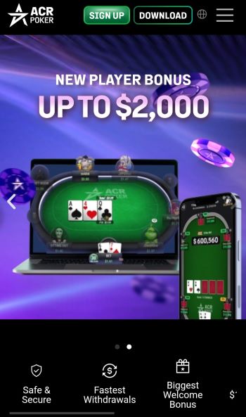 Best Online Poker Sites in Singapore Americas Cardroom homepage with details of welcome bonus