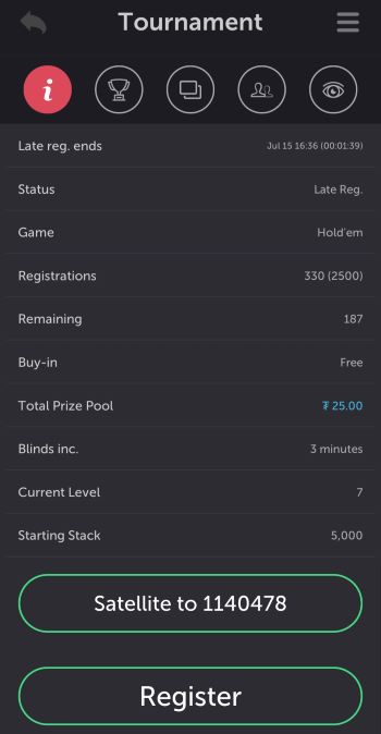 Best Online Poker Sites in Singapore Tournament entry screen inside the CoinPoker mobile app