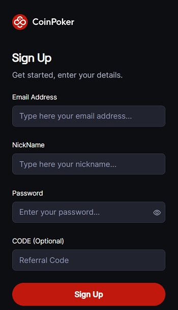 Best Poker Apps Create CoinPoker Account Form