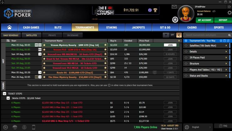 Black Chip Poker Review Tournaments at Black Chip Poker as seen on the desktop client