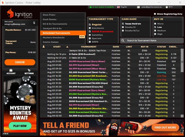 Ignition Review Tournaments at Ignition as seen on the desktop poker client