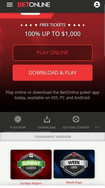 North Carolina online poker BetOnline poker homepage showing welcome bonus information