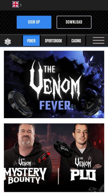 North Carolina online poker Black Chip Poker website showcasing several Venom events