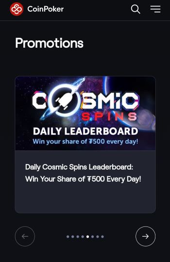 North Carolina online poker CoinPoker homepage highlighting the Cosmic Spins promotion