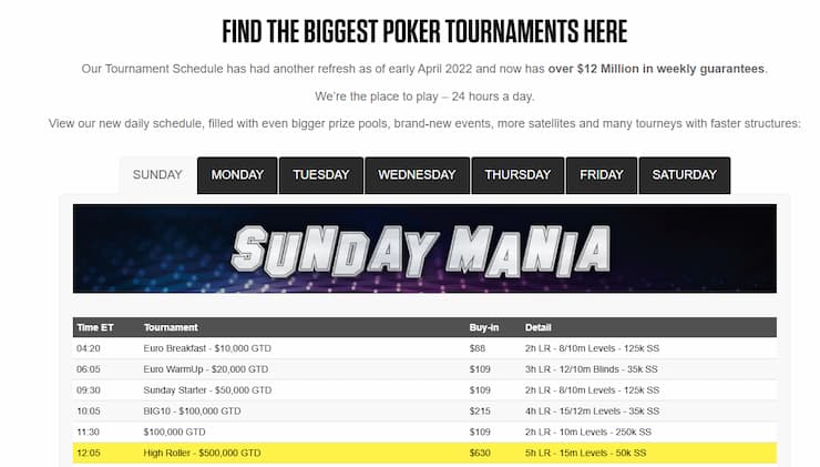 Ya Poker poker tournaments schedule