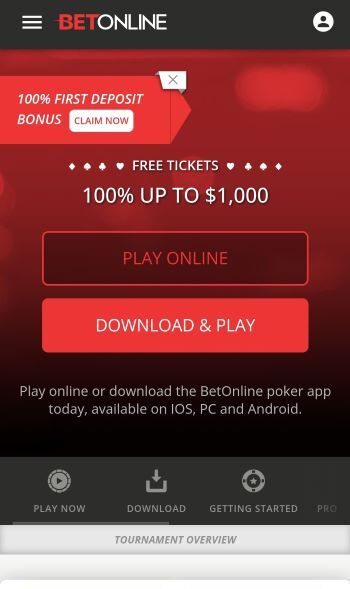 online poker in Nevada BetOnline mobile site highlighting the welcome bonus