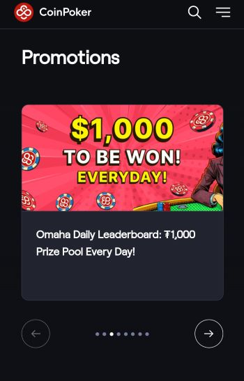 online poker in Nevada CoinPoker homepage highlighting a daily leaderboard promotion