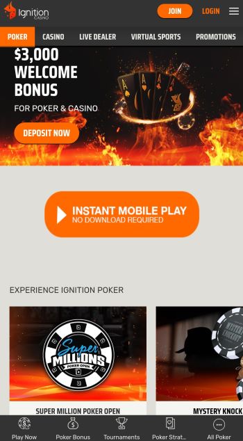 PA online poker The Ignition Poker homepage displayed on an Android mobile device