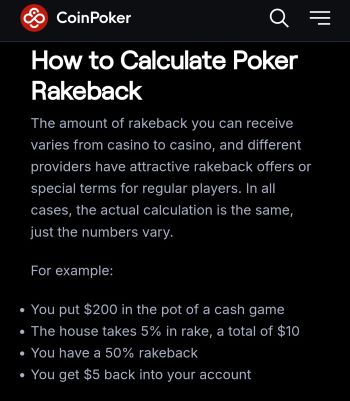 poker rakeback deals A simple rakeback example according to the CoinPoker mobile site