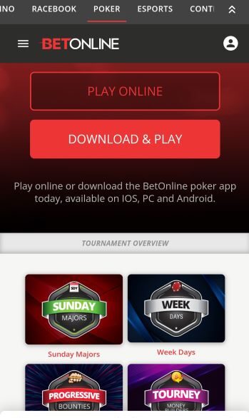 poker rakeback deals The BetOnline poker homepage as seen on mobile