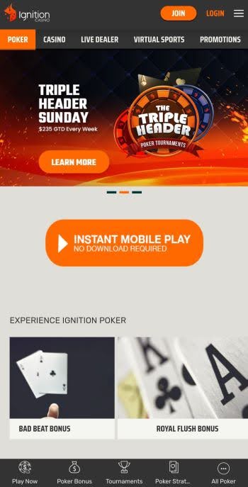 The Ignition poker mobile website