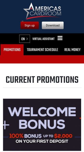 The Americas Cardroom mobile website