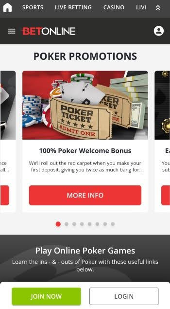 The BetOnline mobile poker website