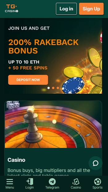 TG Casino Homepage