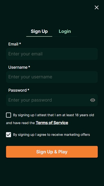 TG Casino Sign Up Form