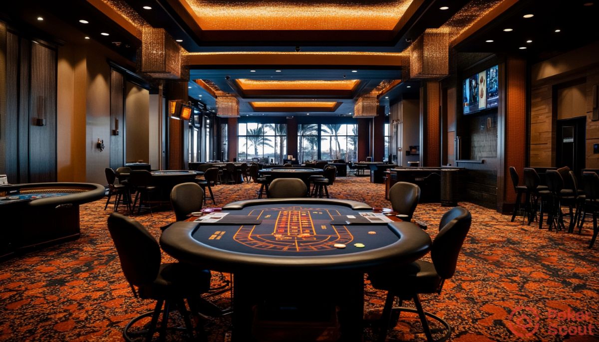 A typical poker tournament table