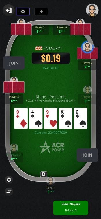 Playing Omaha Hi-Lo poker online with the ACR Poker Android app