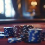 Poker tournament chips at poker table