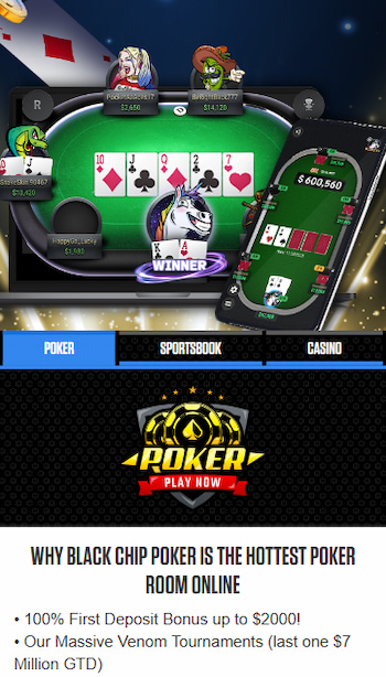 Black Chip Poker mobile homepage