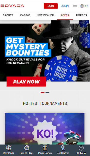 Bovada poker homepage on mobile