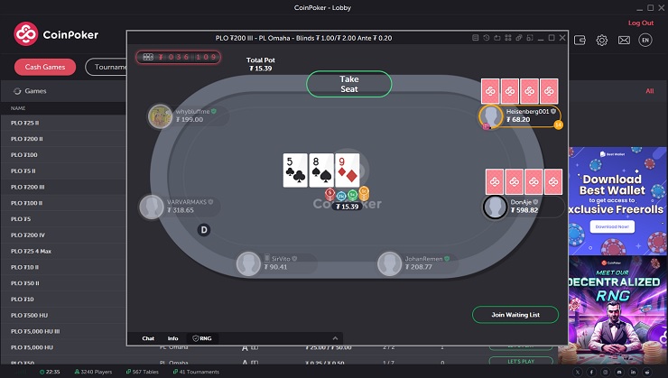 CoinPoker Omaha Poker Online Table