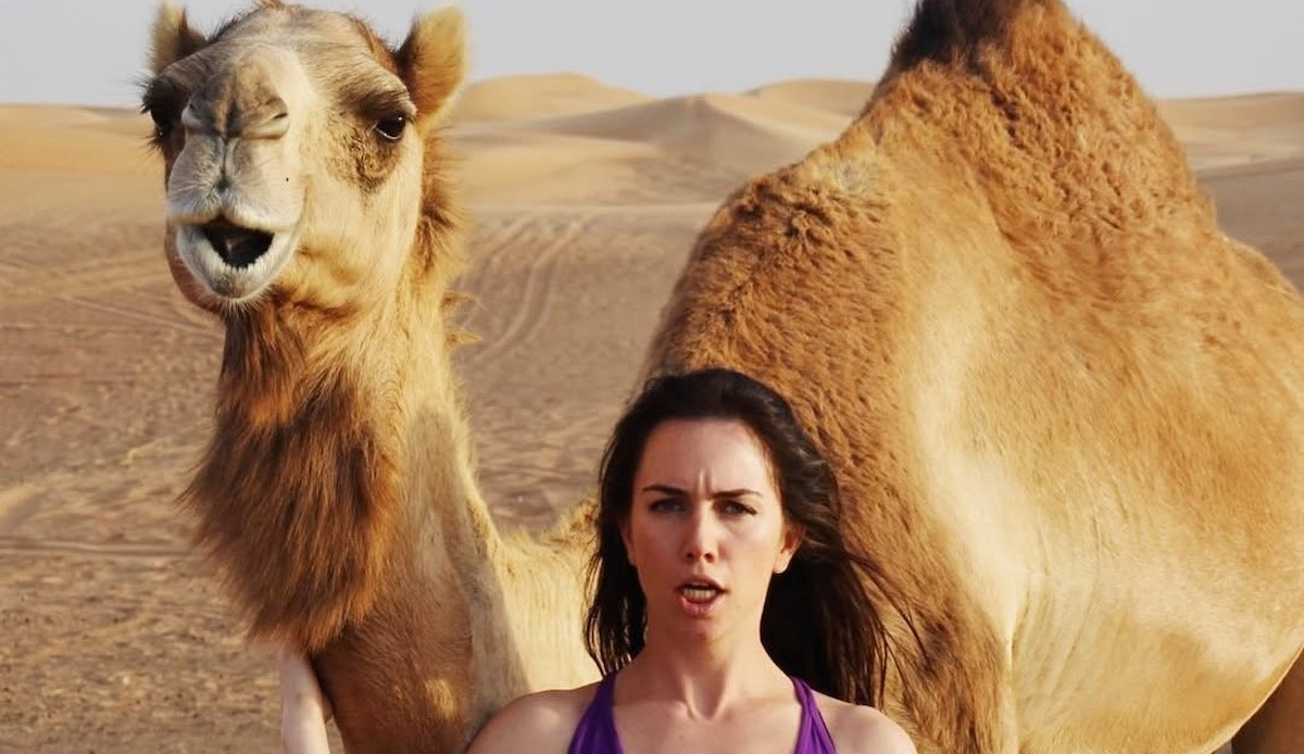 Liv Boeree poses with a camel